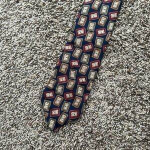 VTG Christian Dior Monsieur Silk Tie navy with green gold burgundy pattern